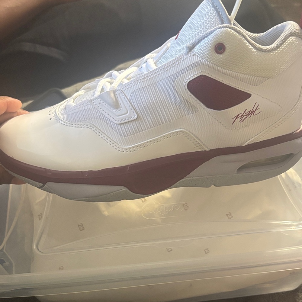 White and Maroon Jordan flight Sneakers